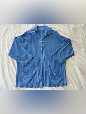 Vintage Lantana Blue 100% Cotton 3/4 Sleeve Cardigan Large